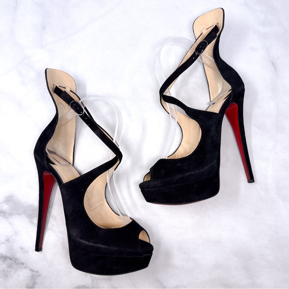Christian Louboutin Marlenalta 150 Platform Strappy Sandal Heel Black 38 - AS IS